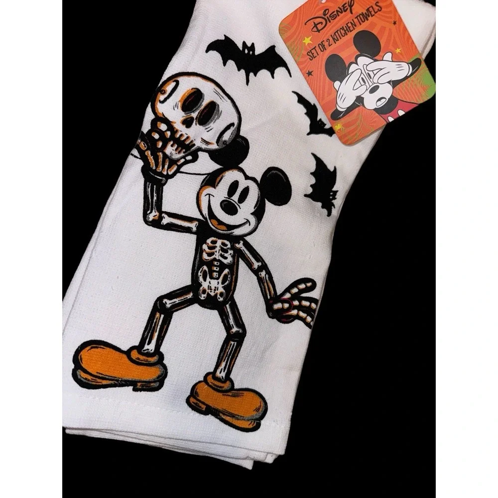 Disney Kitchen Towels‎ Unisex OS White Mickey Mouse Halloween Skeleton Set of 2